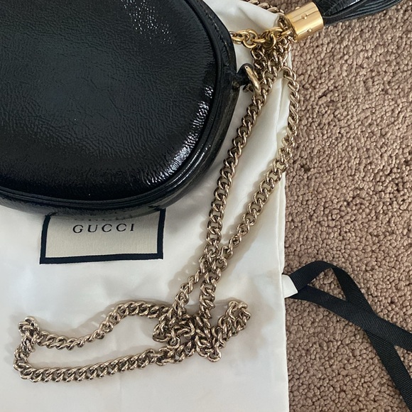 Gucci 💎 Black Patent Leather Soho Disco Tassle/Chain Shoulder Crossbody GUC - Picture 5 of 12